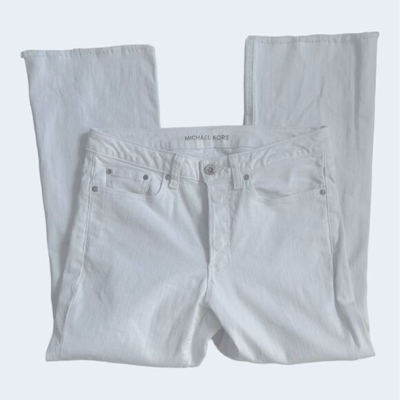 Michael Kors White Button Fly Cropped Flare Raw Hem Jeans sz 8 - Picture 4 of 12
